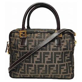 Fendi-Fendi Zucca 2way Canvas Leather Bag-Brown