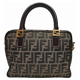 Fendi-Fendi Zucca 2way Canvas Leather Bag-Brown