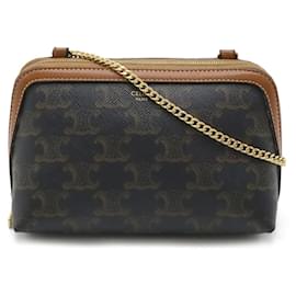 Céline-Celine Triomphe Chain Shoulder Bag PVC/Leather-Brown