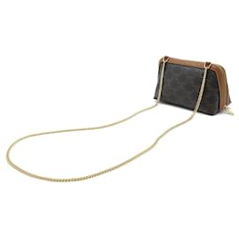 Céline-Celine Triomphe Chain Shoulder Bag PVC/Leather-Brown