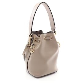 Fendi-Fendi Mini Montresor Leather Handbag-Brown,Beige