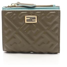 Fendi-Fendi Leather Slim Baguette FF Pattern Wallet-Brown