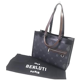 Berluti-Berluti Ulysse Logo Print Canvas 2WAY Bag-Black