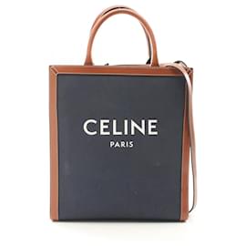 Céline-Celine Canvas Leather Vertical Cabas Small Tote Bag-Blue