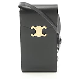 Céline-Celine Leather Triomphe Mobile Pouch Shoulder Bag-Black