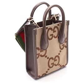 Gucci-Gucci Jumbo GG Canvas Leather Tote Bag-Brown,Beige