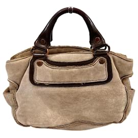 Céline-Celine Shearling Leather Boogie Handbag-Brown,Beige