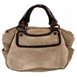 Céline-Celine Shearling Leather Boogie Handbag-Brown,Beige