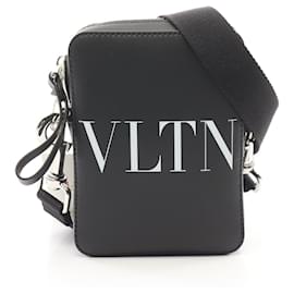 Valentino Garavani-Valentino VLTN Logo Leather Shoulder Bag-Black