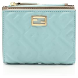 Fendi-Fendi Leather Slim Baguette FF Pattern Wallet-Blue