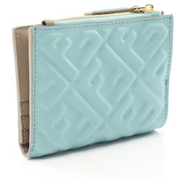 Fendi-Fendi Leather Slim Baguette FF Pattern Wallet-Blue