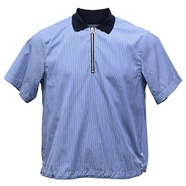 Polo a righe con colletto a contrasto Sacai in cotone azzurro Blu Blu chiaro