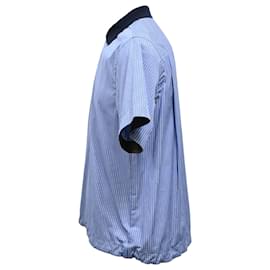 Sacai-Polo à rayures avec col contrasté Sacai en coton bleu clair-Bleu,Bleu clair