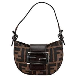 Fendi-Fendi Mini Croissant Handbag Canvas Leather-Brown