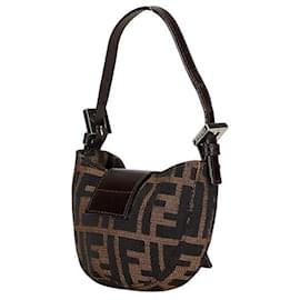 Fendi-Fendi Mini Croissant Handbag Canvas Leather-Brown
