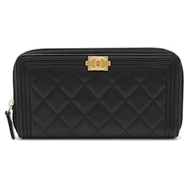 Chanel-Chanel Boy Lambskin Long Wallet Black-Black