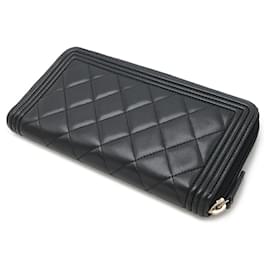 Chanel-Chanel Boy Lambskin Long Wallet Black-Black