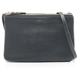 Céline-Celine Trio Small Leather Shoulder Bag Green-Green