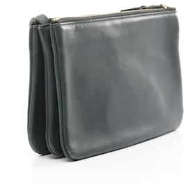 Céline-Celine Trio Small Leather Shoulder Bag Green-Green