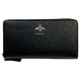 Gucci-Gucci Leather Animalier Long Wallet-Black