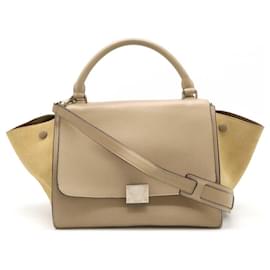Céline-Celine Trapeze Small Leather Suede Handbag-Brown,Beige