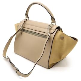 Céline-Celine Trapeze Small Leather Suede Handbag-Brown,Beige