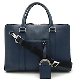 Bulgari-Bvlgari Leather Business Briefcase Navy-Blue