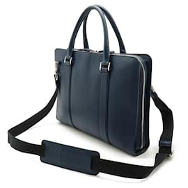Bulgari-Bvlgari Leather Business Briefcase Navy-Blue
