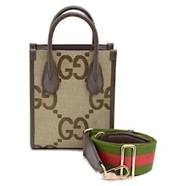 Gucci-Gucci GG Supreme Jumbo GG Mini Tote Bag 2way 699406-Brown,Beige