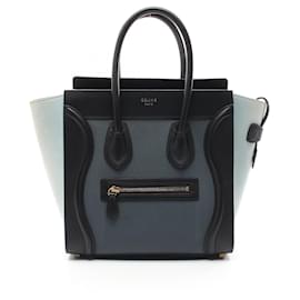 Céline-Celine Luggage Micro Shopper Tote Bag Leather Suede-Green