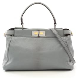 Fendi-Fendi Peekaboo Leather Handbag-Blue