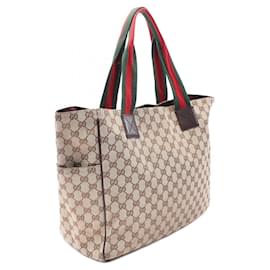 Gucci-Gucci GG Canvas Leather Tote Bag-Brown,Beige