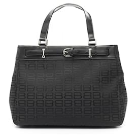 Balenciaga-Sac tote BB en toile et cuir Balenciaga-Noir
