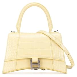 Balenciaga-Sac à main en cuir embossé crocodile avec logo B de Balenciaga-Jaune