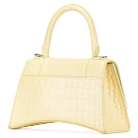 Balenciaga-Sac à main en cuir embossé crocodile avec logo B de Balenciaga-Jaune