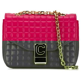Céline-Celine Small C Quilted Chain Shoulder Bag Pink Gold Calf Leather-Pink