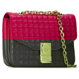 Céline-Celine Small C Quilted Chain Shoulder Bag Pink Gold Calf Leather-Pink