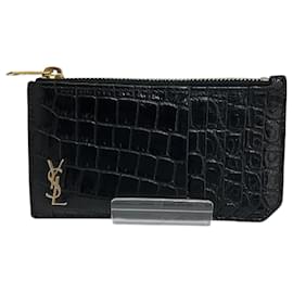 Yves Saint Laurent-Yves Saint Laurent Leather Coin Case Wallet-Black