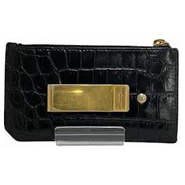 Yves Saint Laurent-Yves Saint Laurent Leather Coin Case Wallet-Black