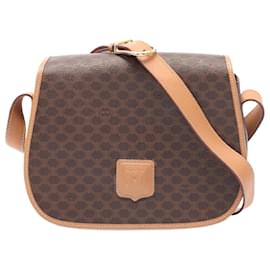 Céline-Celine Macadam PVC Coated Canvas Leather Shoulder Bag-Brown