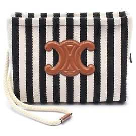 Céline Celine Triomphe Canvas Leather Pouch Black