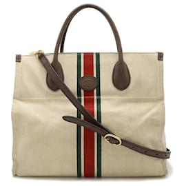 Gucci-Gucci Canvas Leather 2WAY Tote Bag-Brown,Beige
