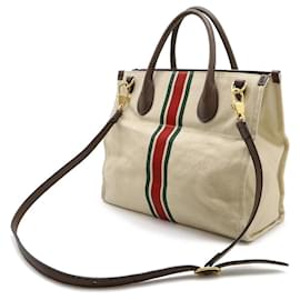 Gucci-Gucci Canvas Leather 2WAY Tote Bag-Brown,Beige