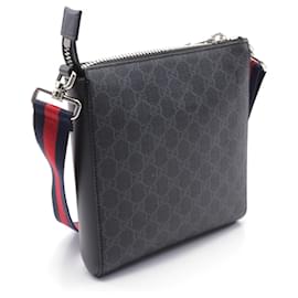 Gucci-Gucci GG Supreme Small Messenger Bag PVC Coated Canvas Leather-Black
