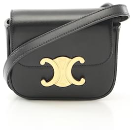 Céline-Celine Mini Claude Triomphe Leather Shoulder Bag-Black