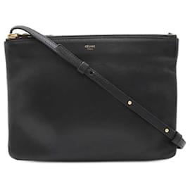 Céline-Celine Trio Large Leather Shoulder Bag Black-Black
