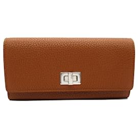 Fendi-Fendi Peekaboo Leather Long Wallet-Brown