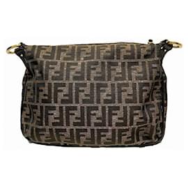 Fendi-Fendi Zucca Canvas Leather Shoulder Bag-Brown