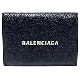 Balenciaga-Portefeuille compact en cuir Balenciaga-Noir