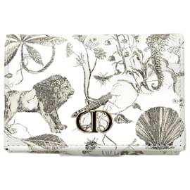 Christian Dior-Christian Dior Caro Glycine Leather Bi-fold Wallet-White,Cream